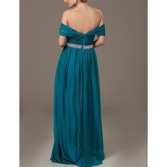 Jovani Off the Shoulder Chiffon Gown - Picture 2 of 5